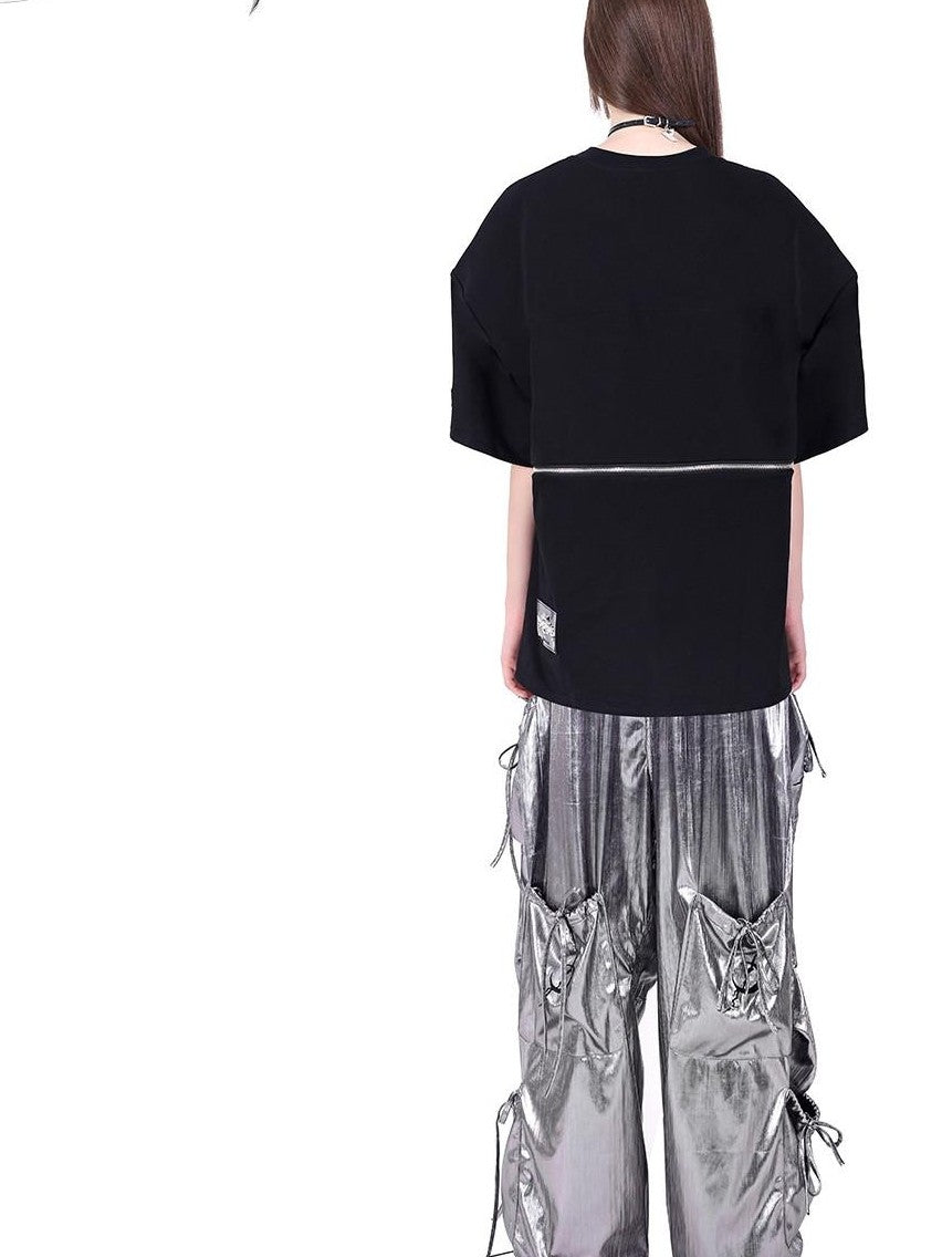 PINKSPINK Black Detachable Two Way Butterfly Print Loose Women's Short Sleeve T-shirts
