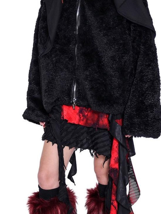 PINKSPINK Black Double Zipper Polo Collar Oversized Women's Shearling Fleece Jackets