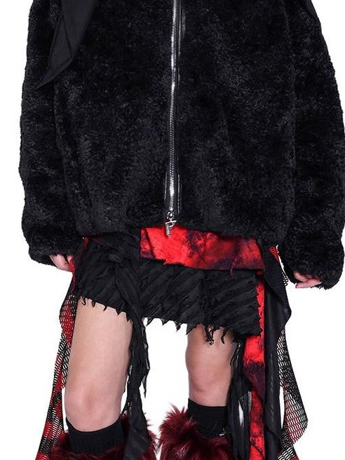 PINKSPINK Black Double Zipper Polo Collar Oversized Women's Shearling Fleece Jackets