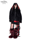 PINKSPINK Black Dual Zipper Polo Collar Loose Women's Faux Shearling Fleece Jackets