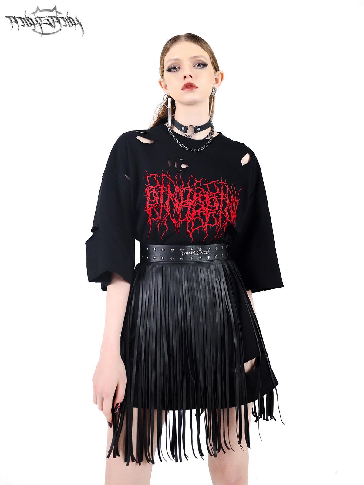 PINKSPINK Black Electroplated Studded Punk Layered Moon Pendant Women's Leather Necklaces