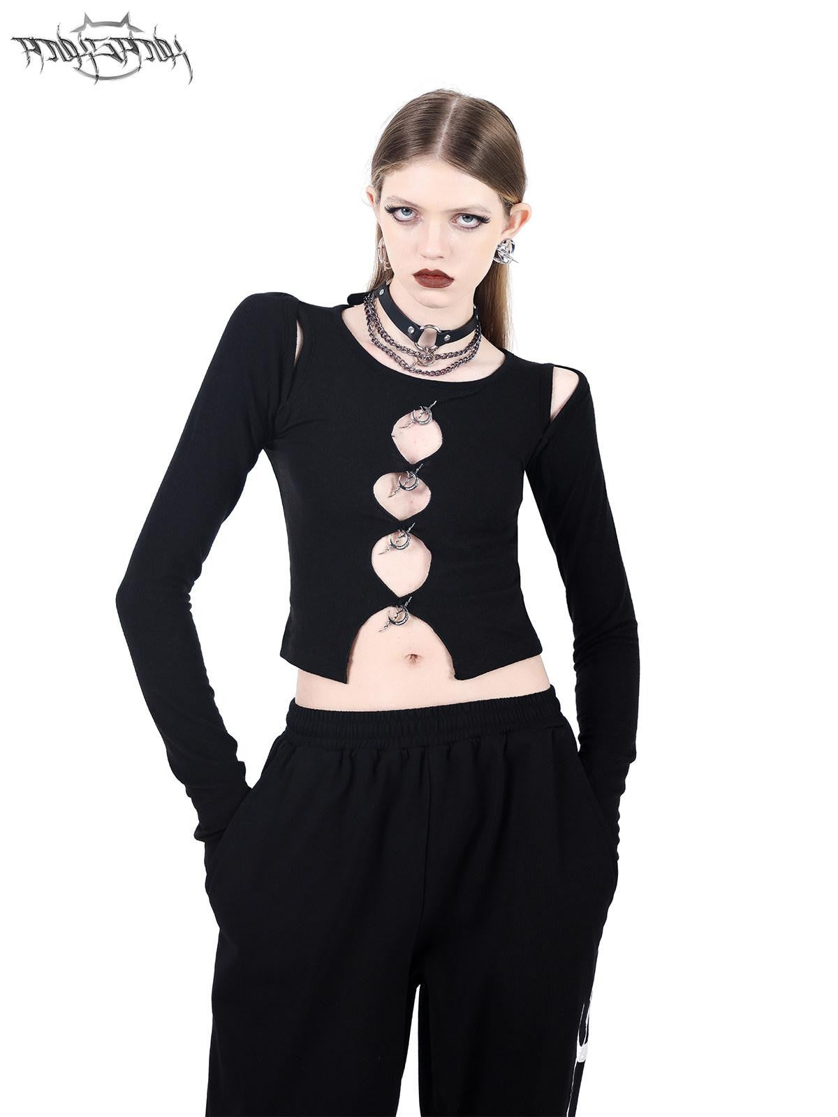 PINKSPINK Black Electroplated Studded Punk Layered Moon Pendant Women's Leather Necklaces