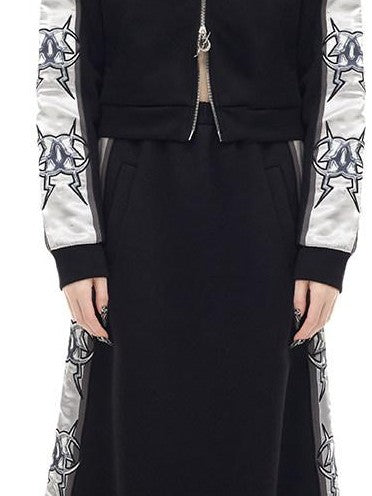 PINKSPINK Black Embroidered A Line Y2k Women's Polyamide Blend Maxi Skirts