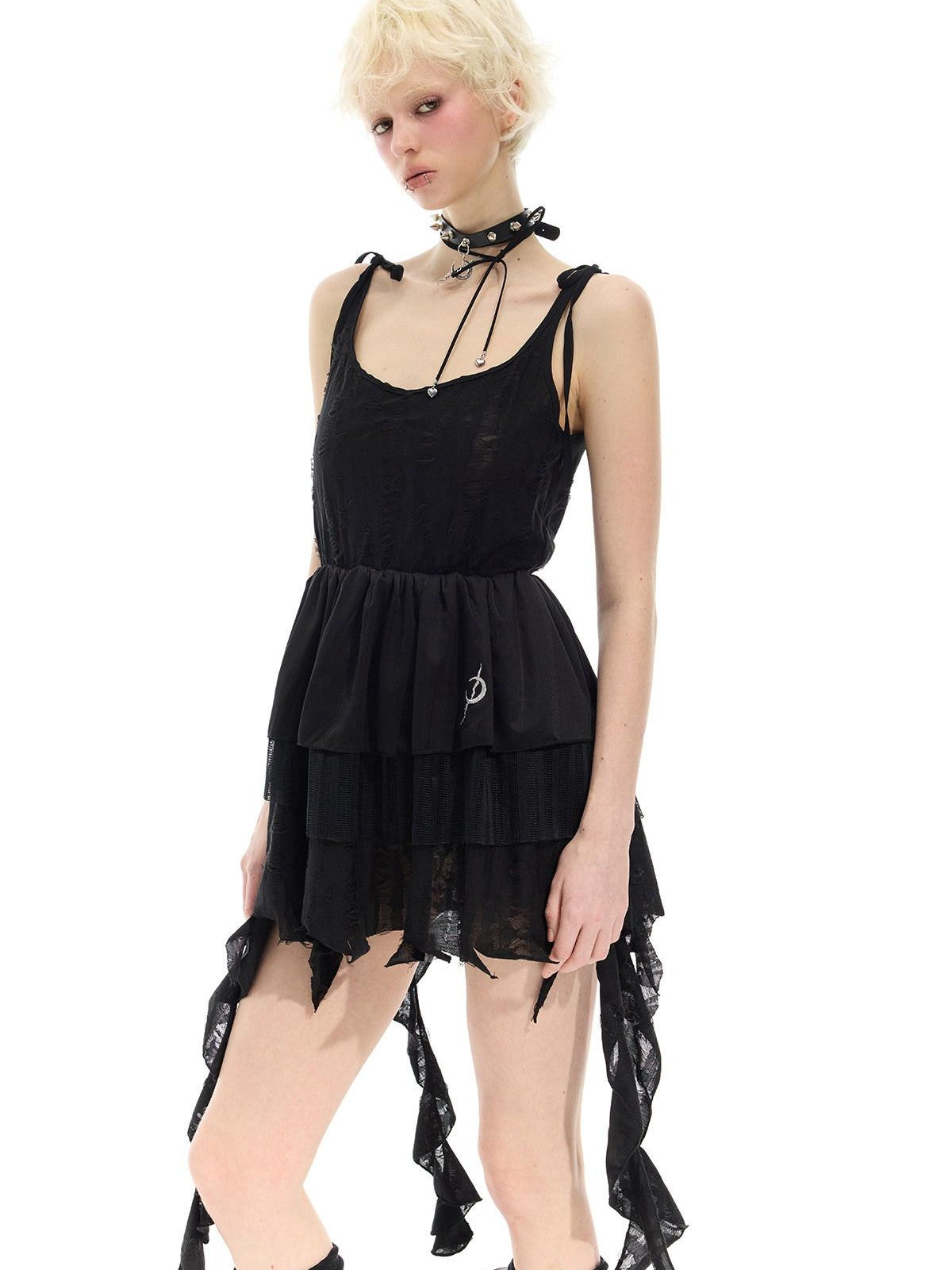 PINKSPINK Black Embroidered Asymmetric Aline Two Way Women's Slip Mini Dresses