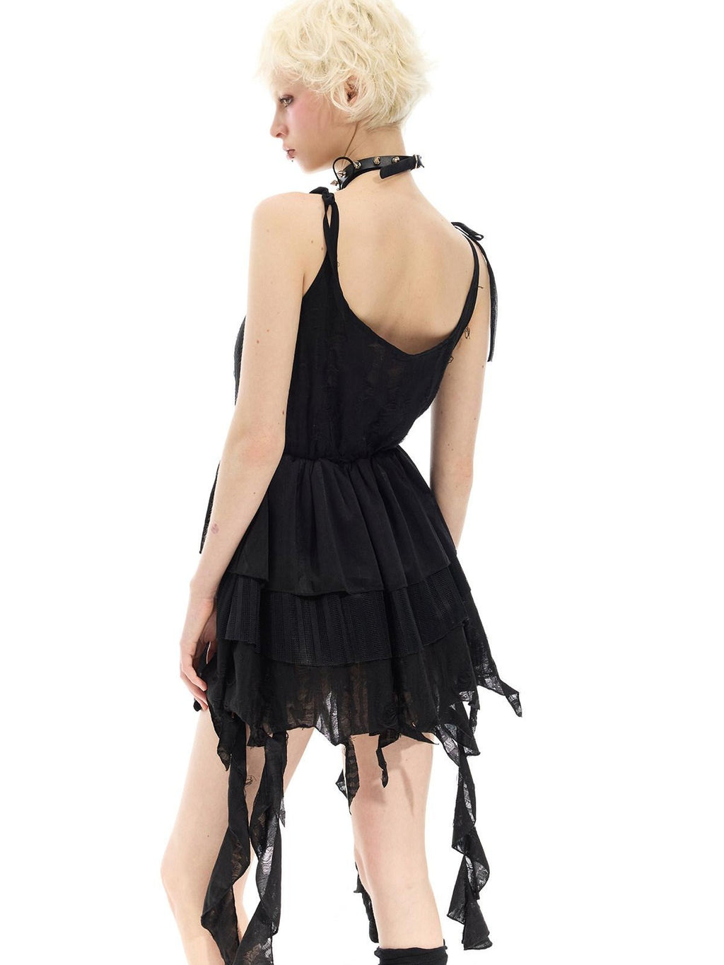 PINKSPINK Black Embroidered Asymmetric Aline Two Way Women's Slip Mini Dresses