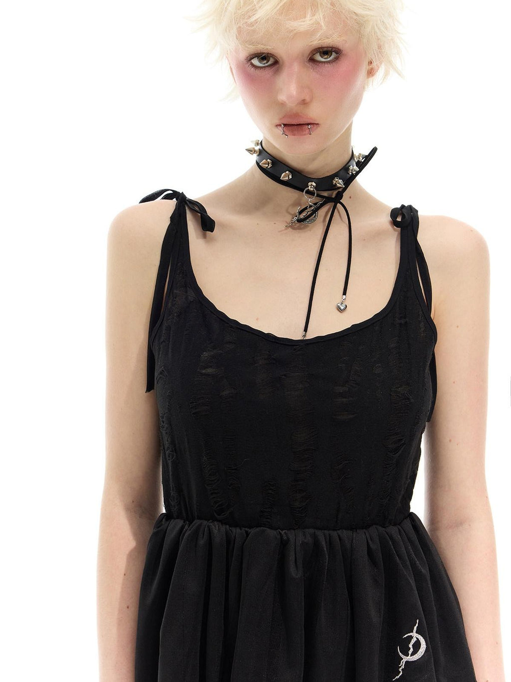 PINKSPINK Black Embroidered Asymmetric Aline Two Way Women's Slip Mini Dresses
