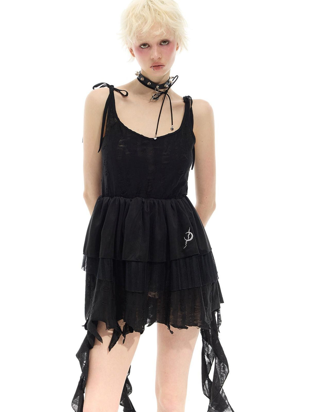 PINKSPINK Black Embroidered Asymmetric Aline Two Way Women's Slip Mini Dresses