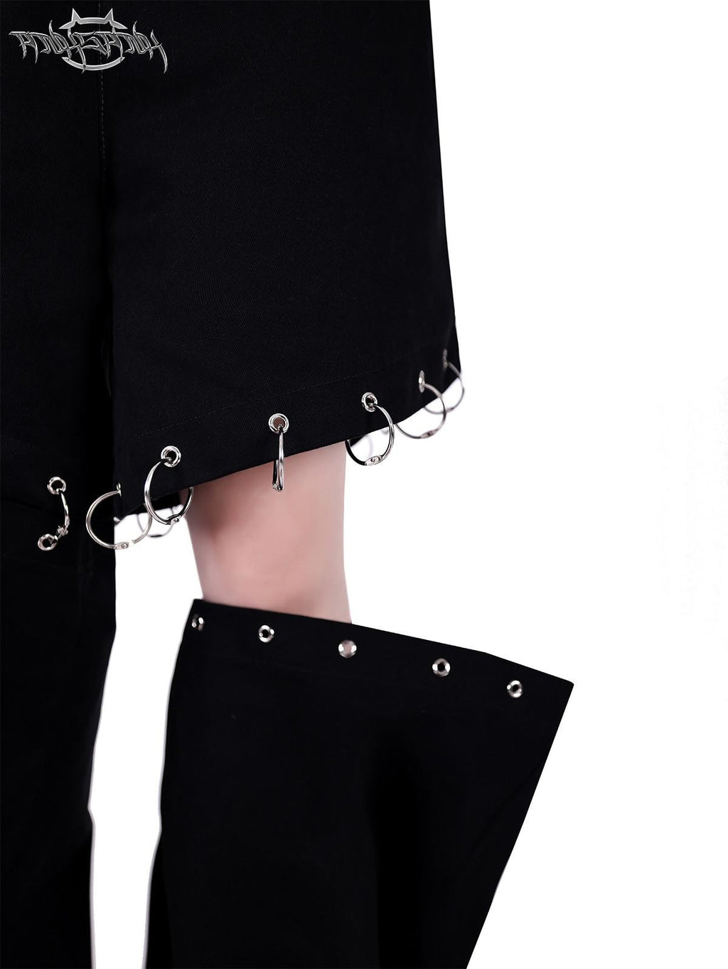 PINKSPINK Black Flame Pattern Double Waist Detachable Ring Women's Straight-leg Pants