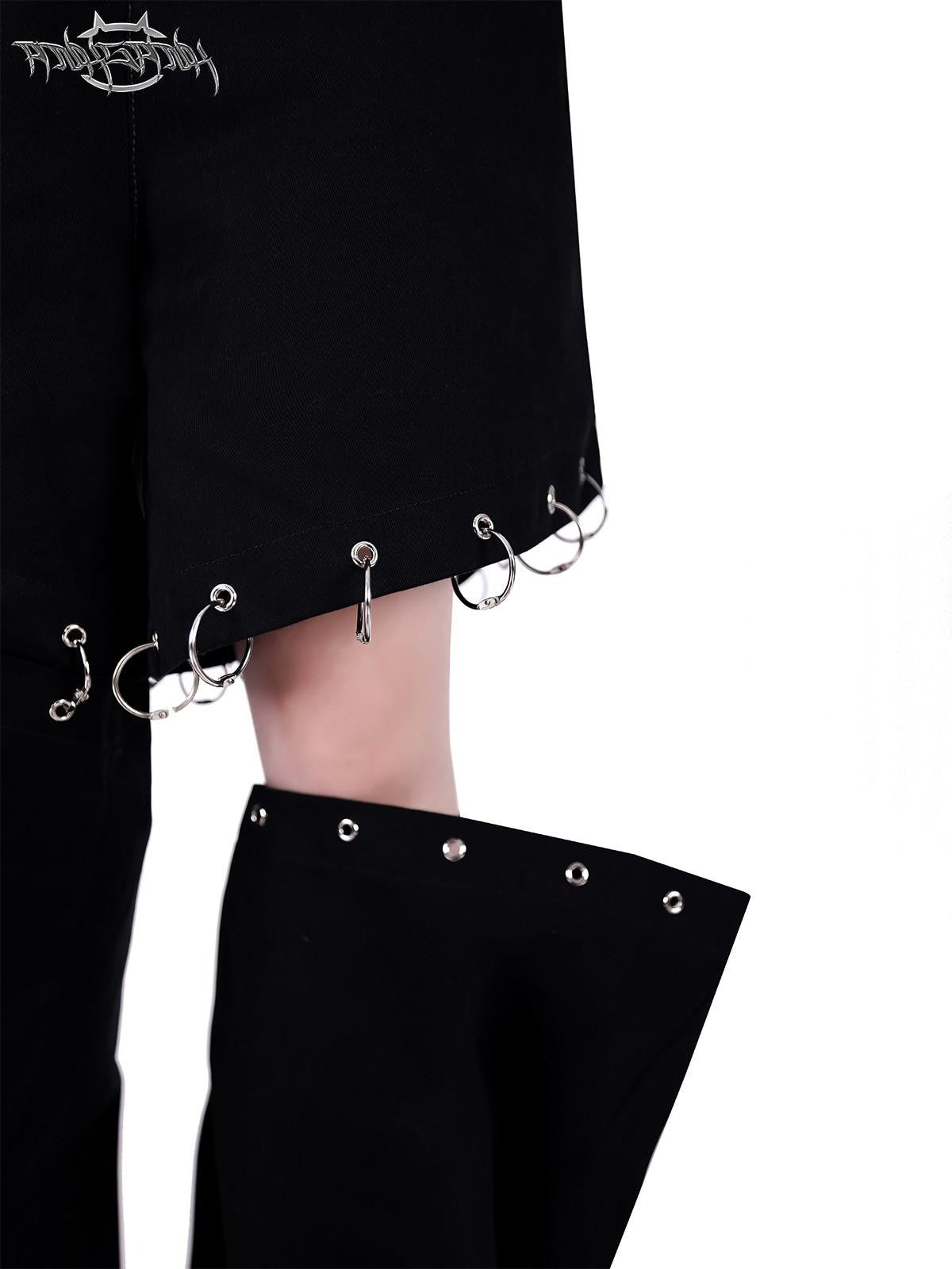 PINKSPINK Black Flame Pattern Double Waist Detachable Ring Women's Straight-leg Pants