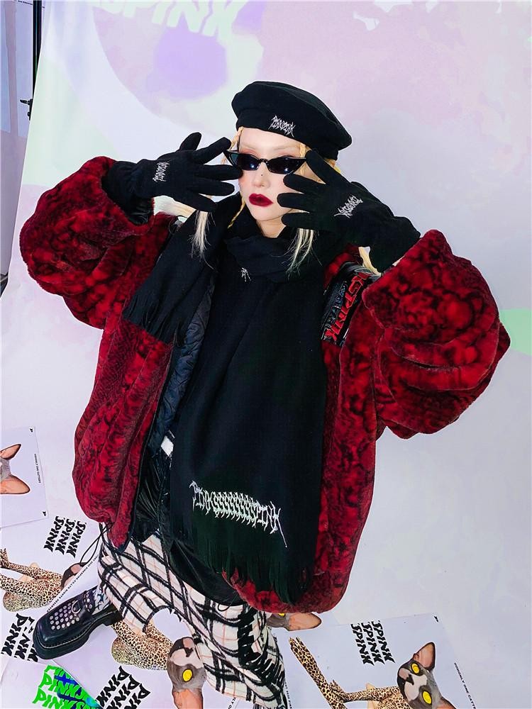 PINKSPINK Black Fleece Beret Scarf And Gloves Set Women's Cotton Berets