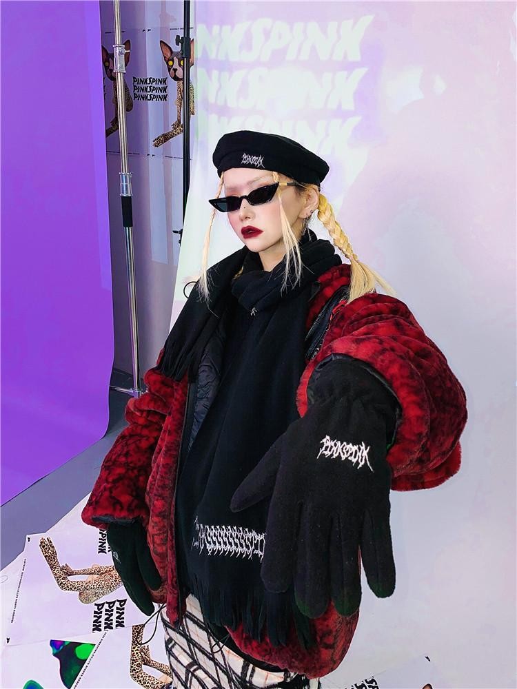 PINKSPINK Black Fleece Beret Scarf And Gloves Set Women's Cotton Berets