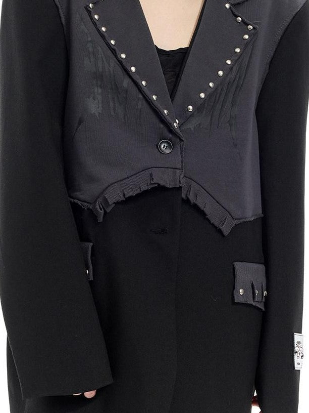PINKSPINK Black Gray Remake Studded Distressed Rock Oversized Women's Blazers