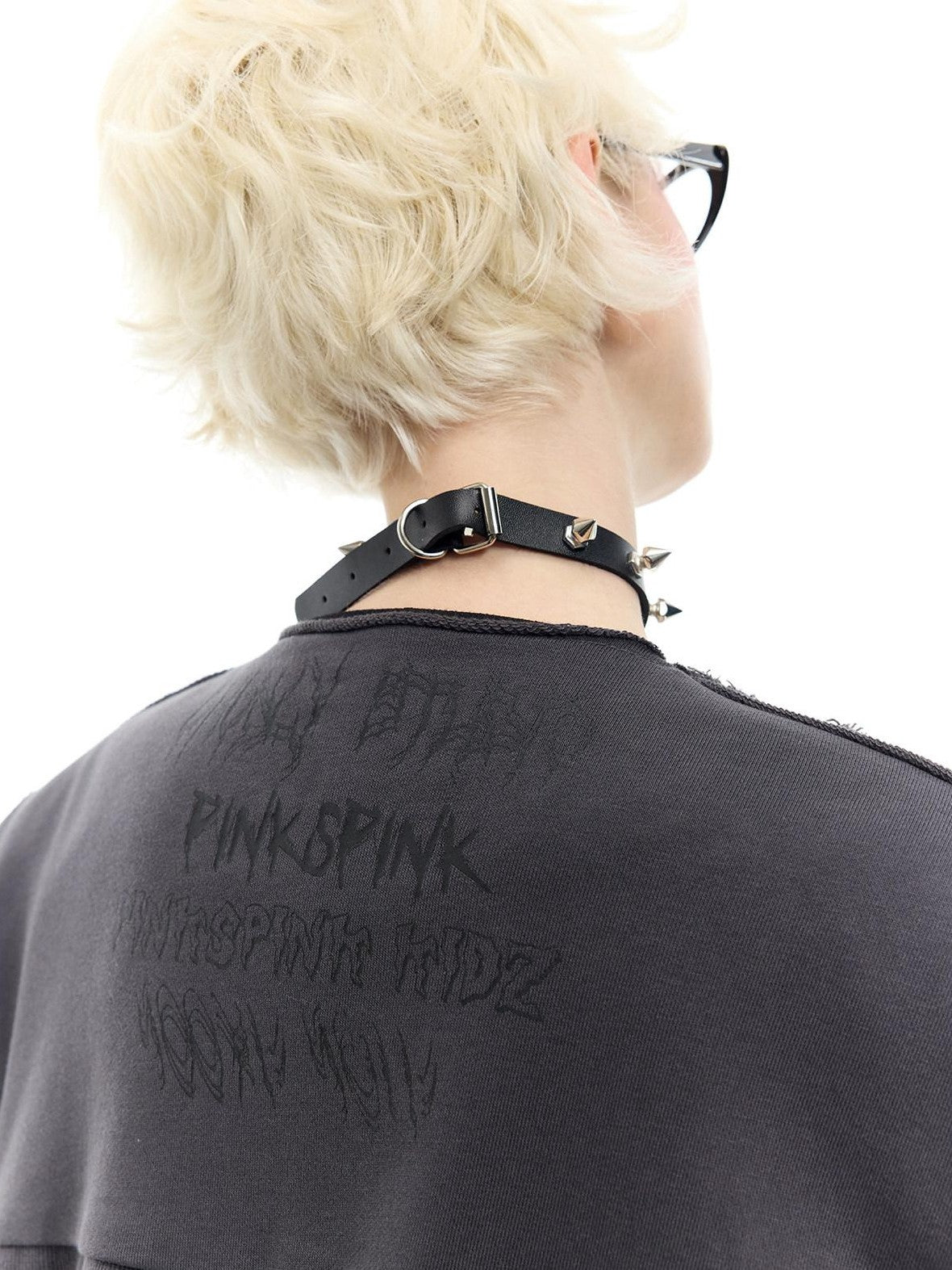 PINKSPINK Black Gray Remake Studded Distressed Rock Oversized Women's Blazers