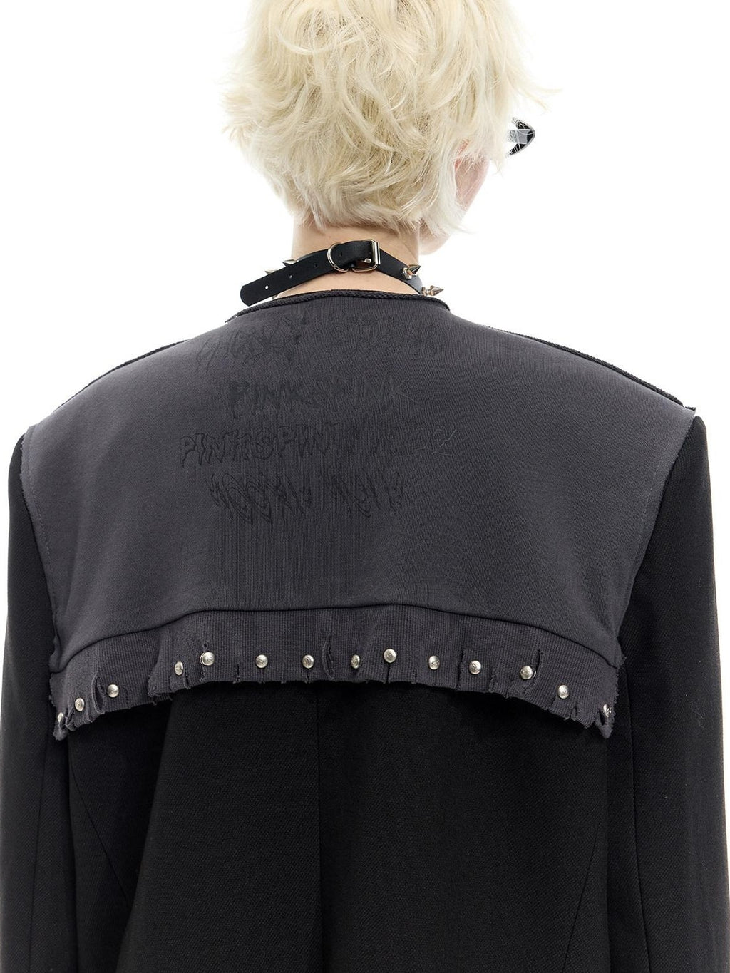 PINKSPINK Black Gray Remake Studded Distressed Rock Oversized Women's Blazers