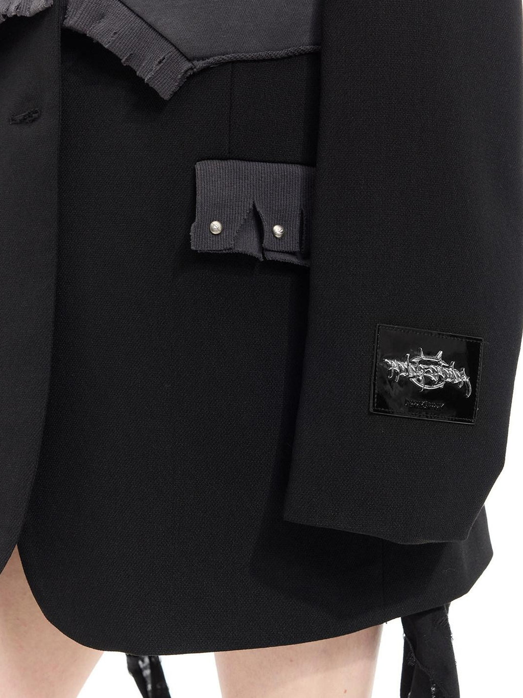 PINKSPINK Black Gray Remake Studded Distressed Rock Oversized Women's Blazers