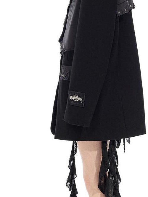 PINKSPINK Black Gray Remake Studded Distressed Rock Oversized Women's Blazers