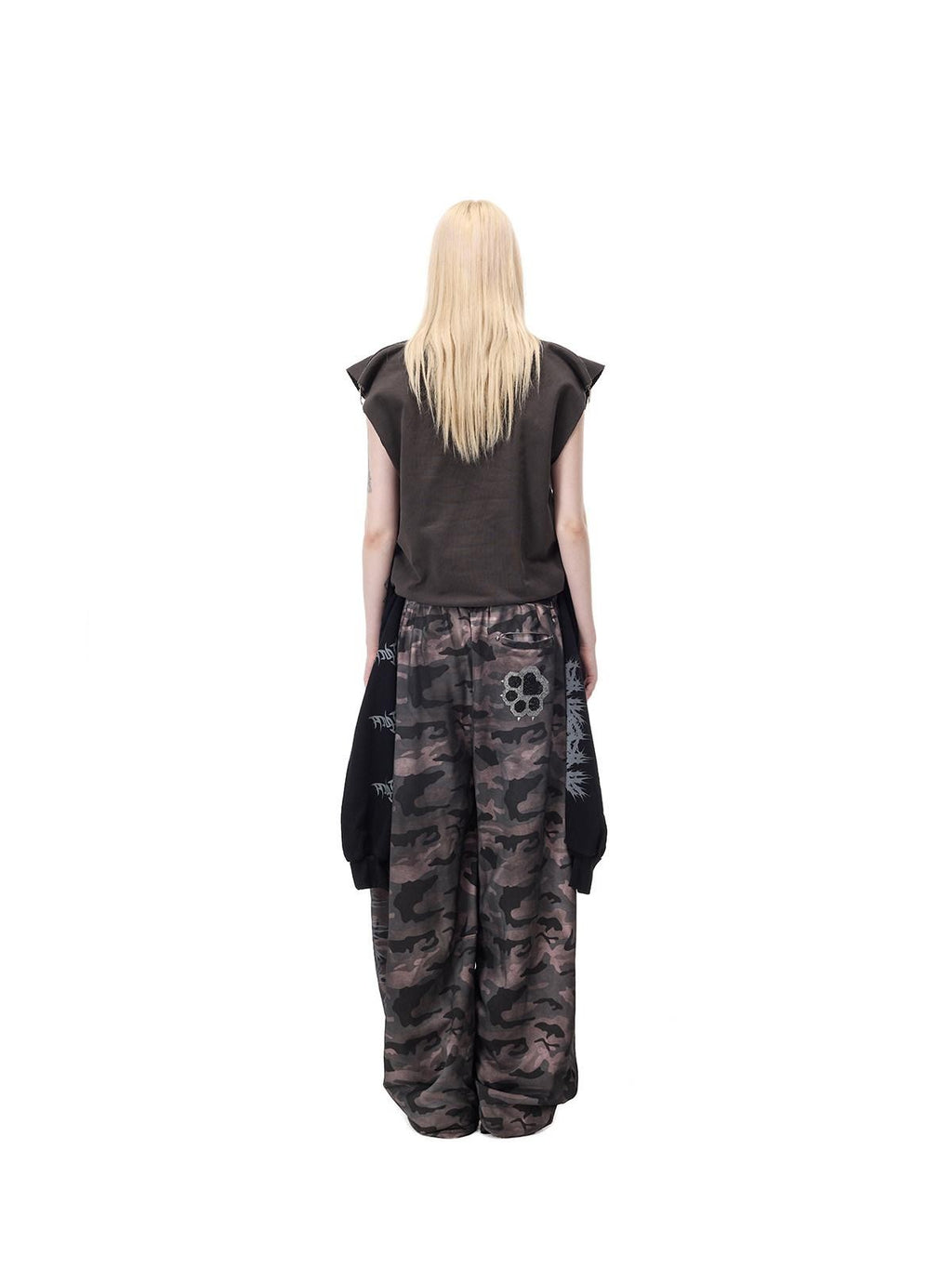 PINKSPINK Black Grey Thorn Print Patchwork Embroidered Punk Women's Cotton Midi Skirts