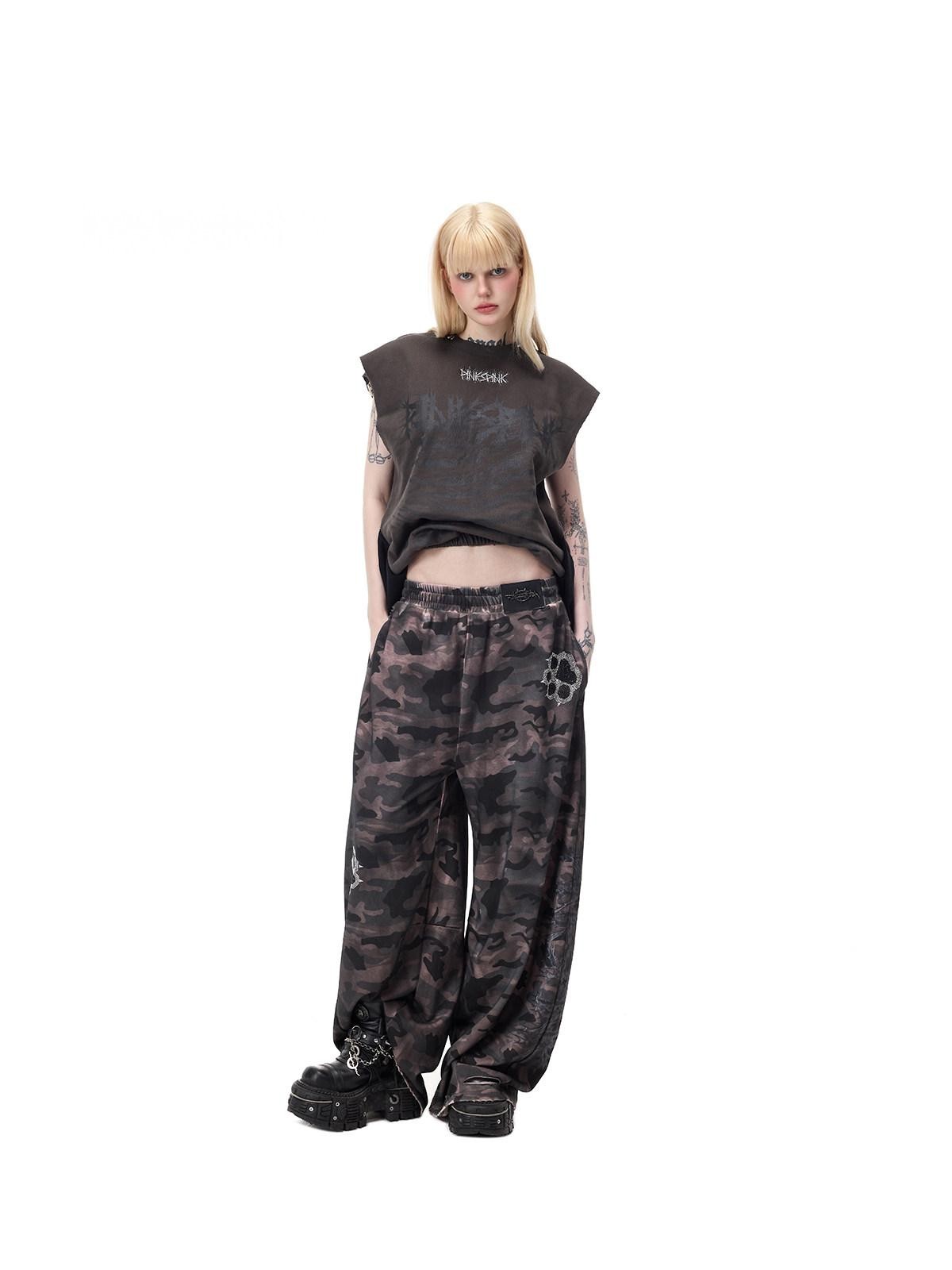 PINKSPINK Black Grey Thorn Print Patchwork Embroidered Punk Women's Cotton Midi Skirts