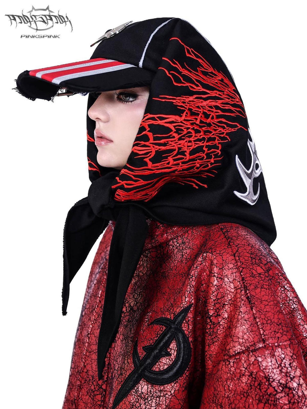 PINKSPINK Black Heavy Embroidered Frayed Edge Geometric Women's Cotton Baseball Caps