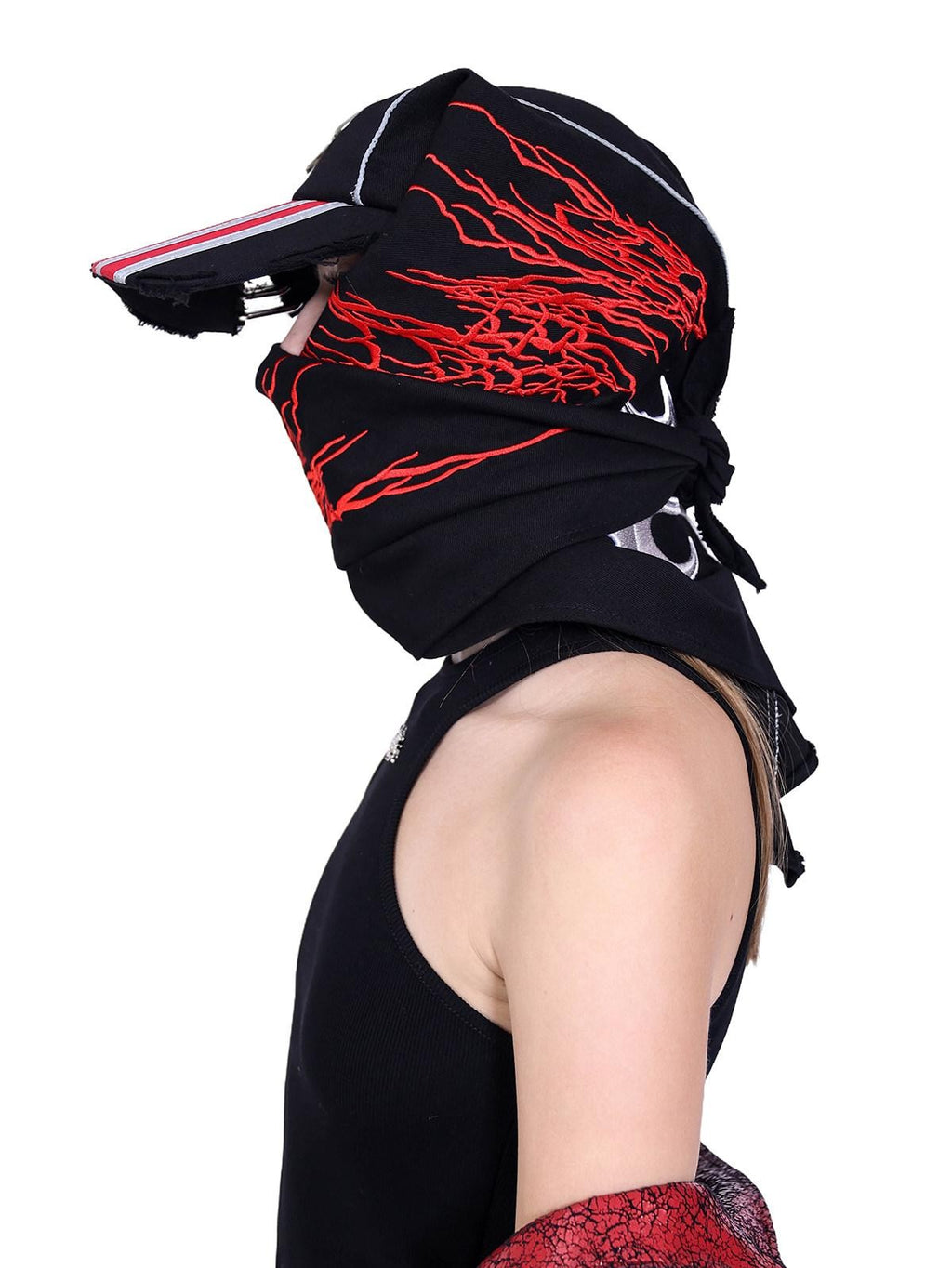 PINKSPINK Black Heavy Embroidered Frayed Edge Geometric Women's Cotton Baseball Caps
