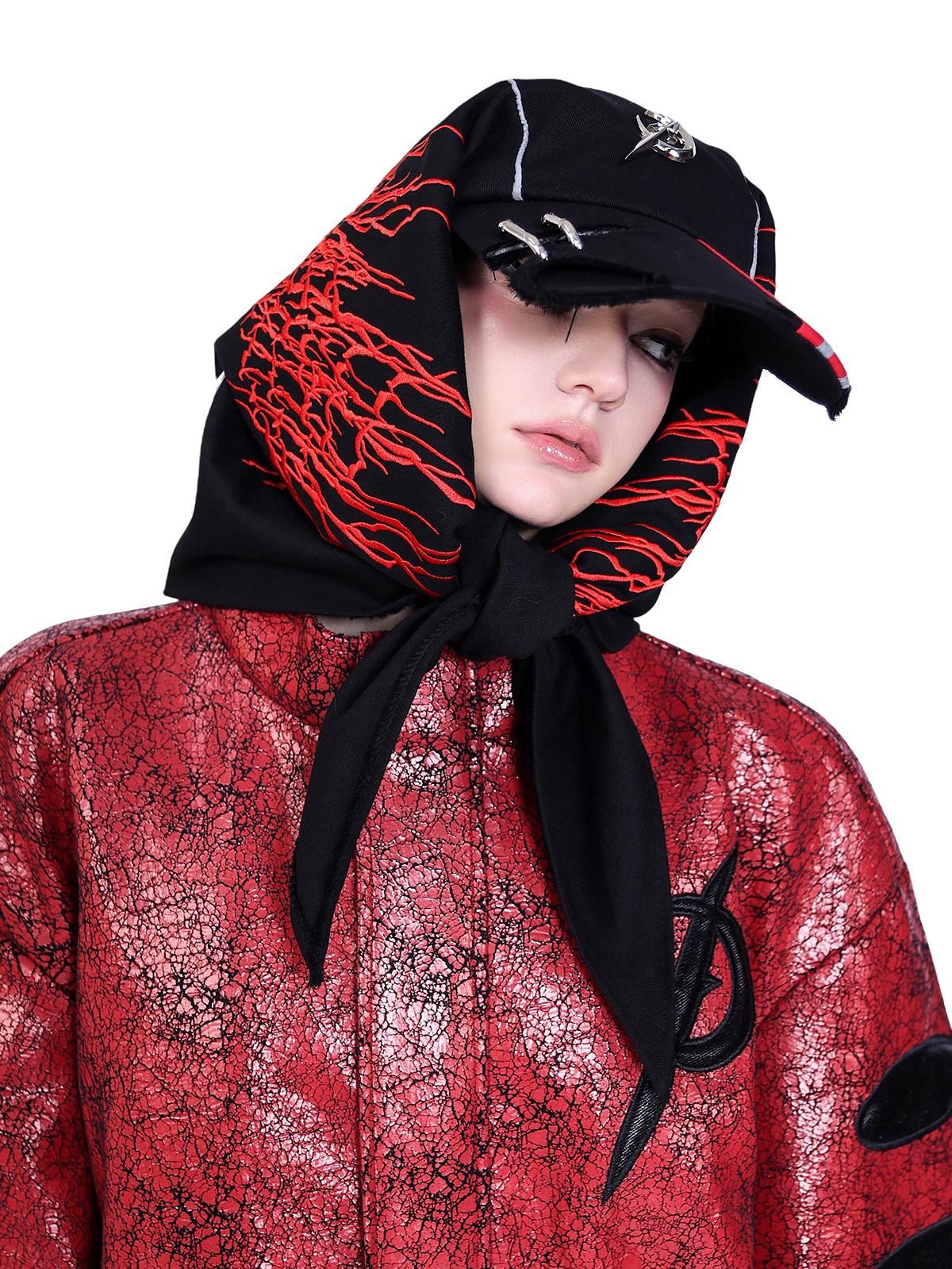 PINKSPINK Black Heavy Embroidered Frayed Edge Geometric Women's Cotton Baseball Caps