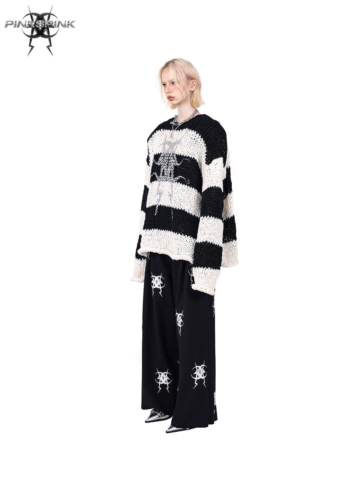 PINKSPINK Black Heavy Embroidery Relaxed Zipper Low Waist Straight Leg Women's Sweatpants