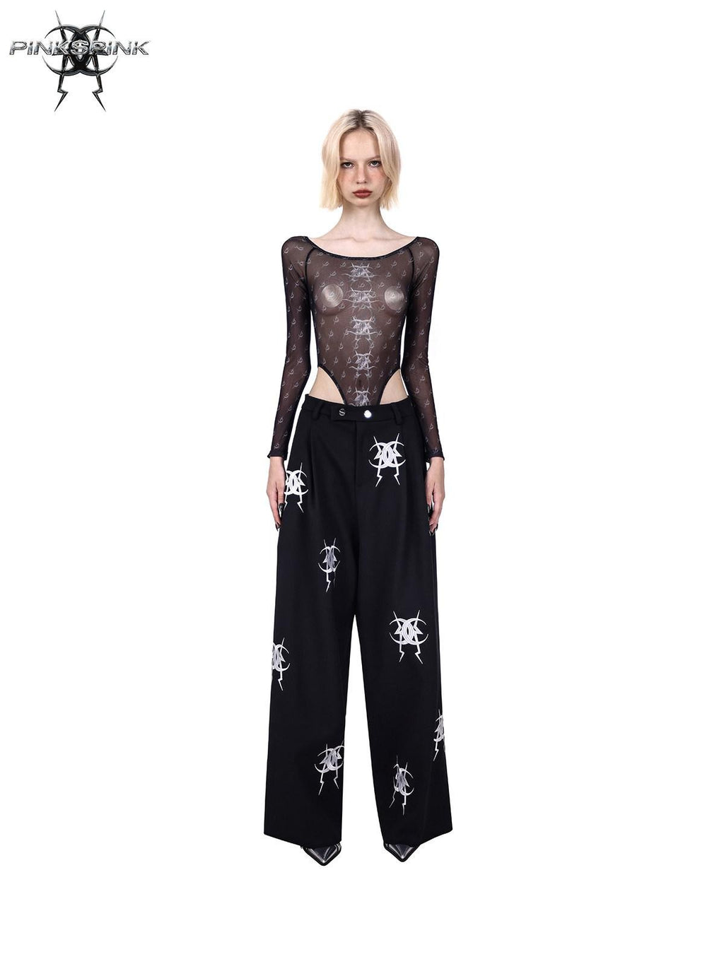 PINKSPINK Black Heavy Embroidery Relaxed Zipper Low Waist Straight Leg Women's Sweatpants