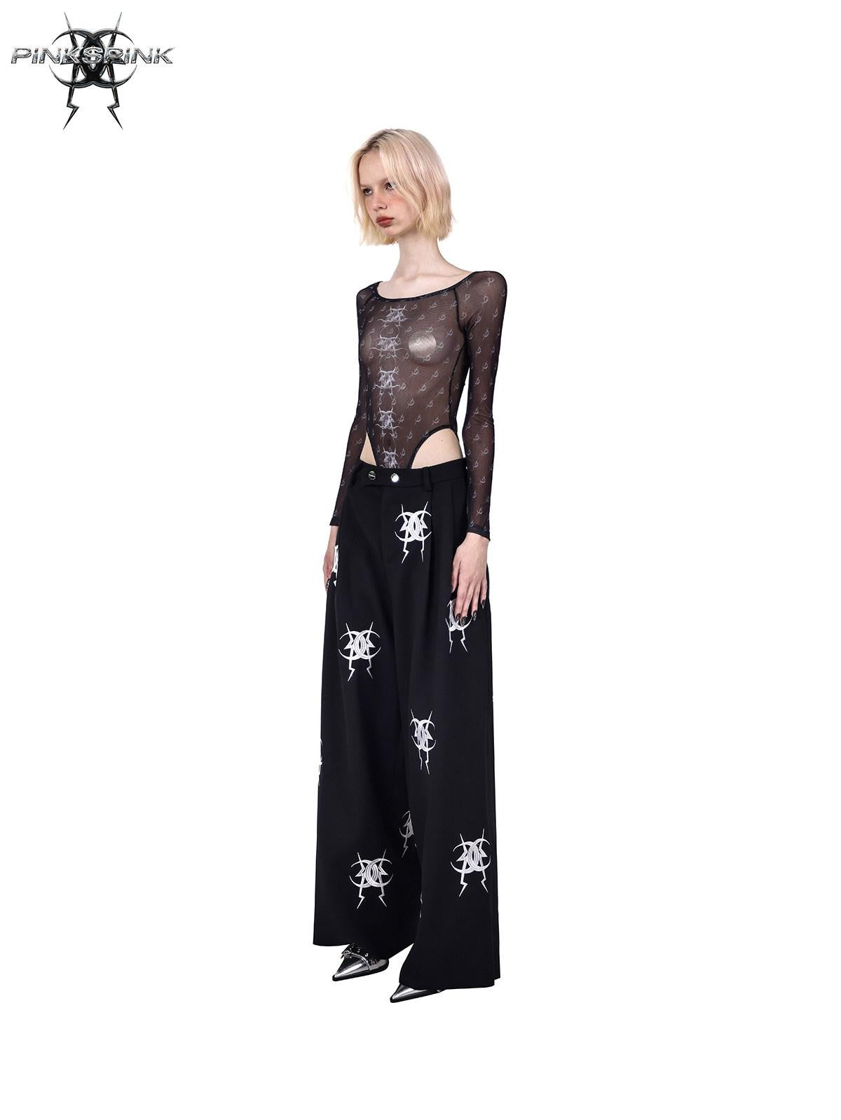 PINKSPINK Black Heavy Embroidery Relaxed Zipper Low Waist Straight Leg Women's Sweatpants