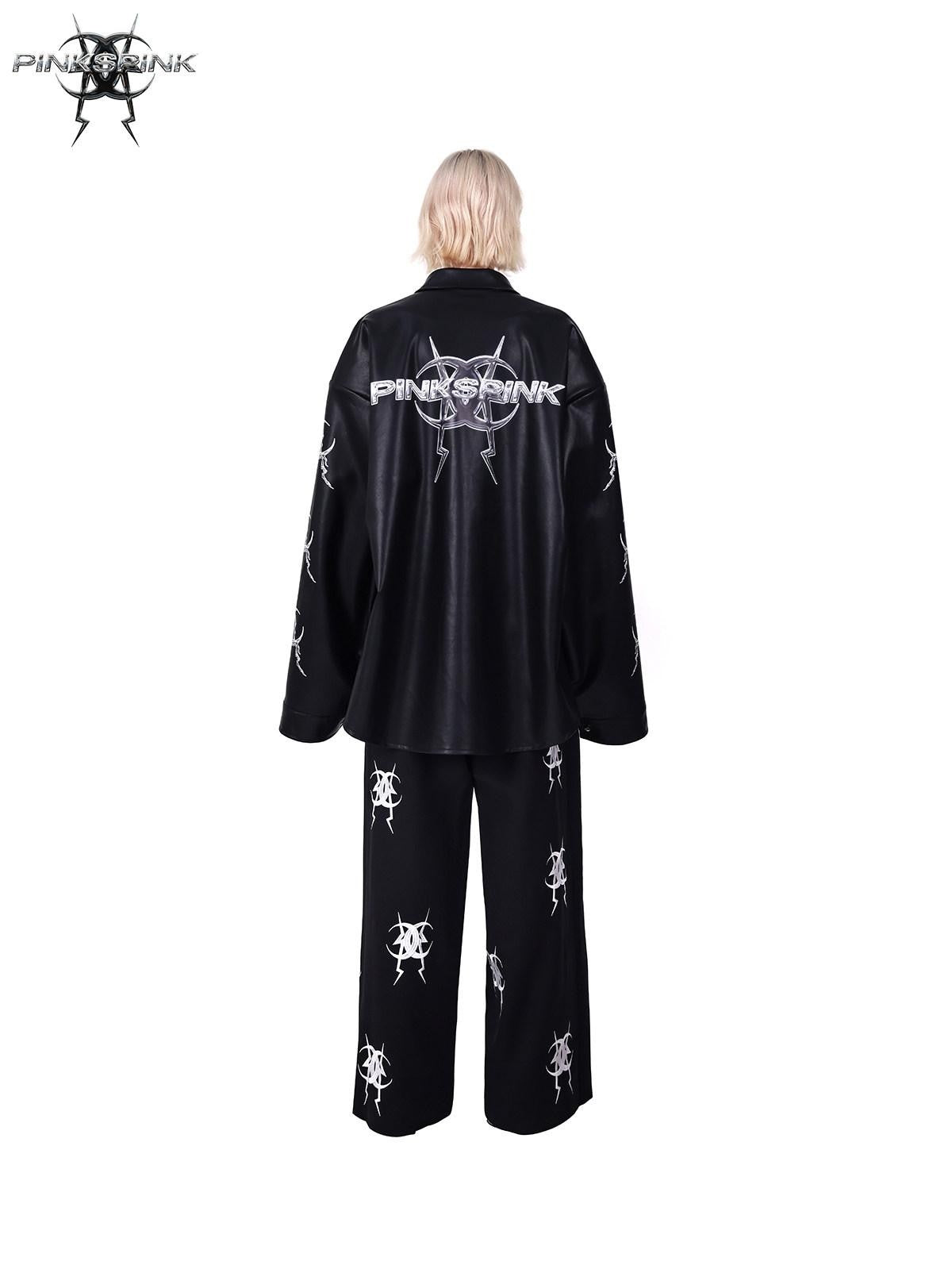 PINKSPINK Black Heavy Embroidery Relaxed Zipper Low Waist Straight Leg Women's Sweatpants