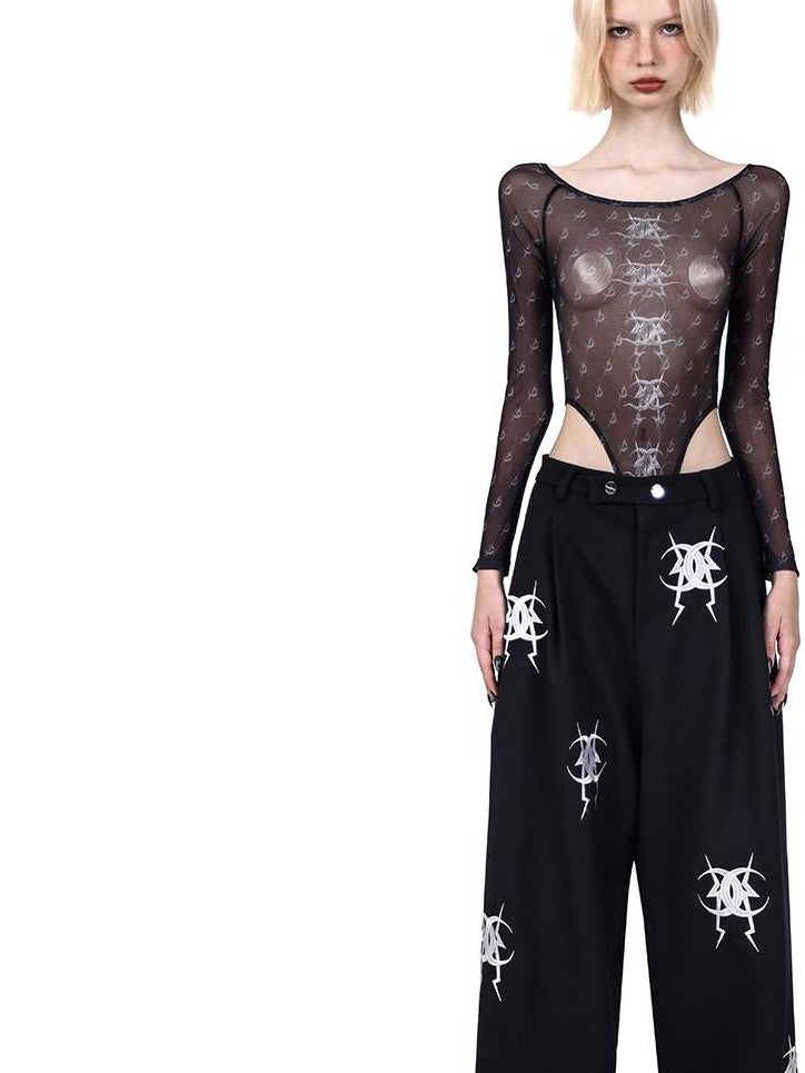 PINKSPINK Black Heavy Embroidery Zipper Straight Leg Low Rise Women's Sweatpants