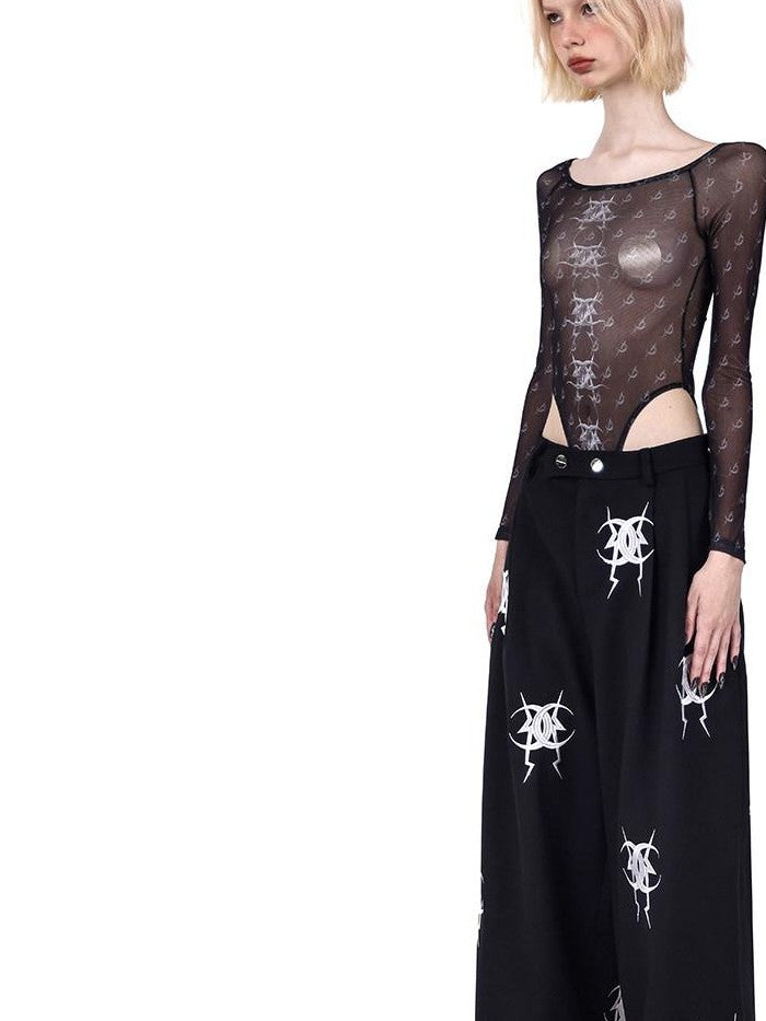 PINKSPINK Black Heavy Embroidery Zipper Straight Leg Low Rise Women's Sweatpants