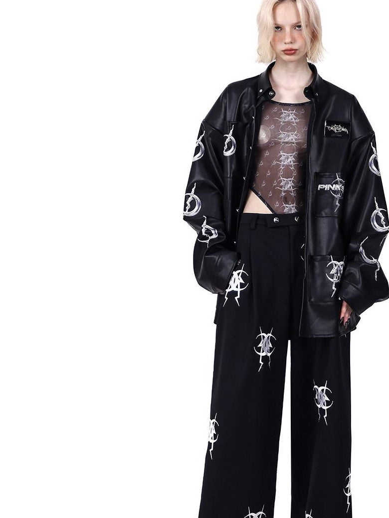 PINKSPINK Black Heavy Embroidery Zipper Straight Leg Low Rise Women's Sweatpants