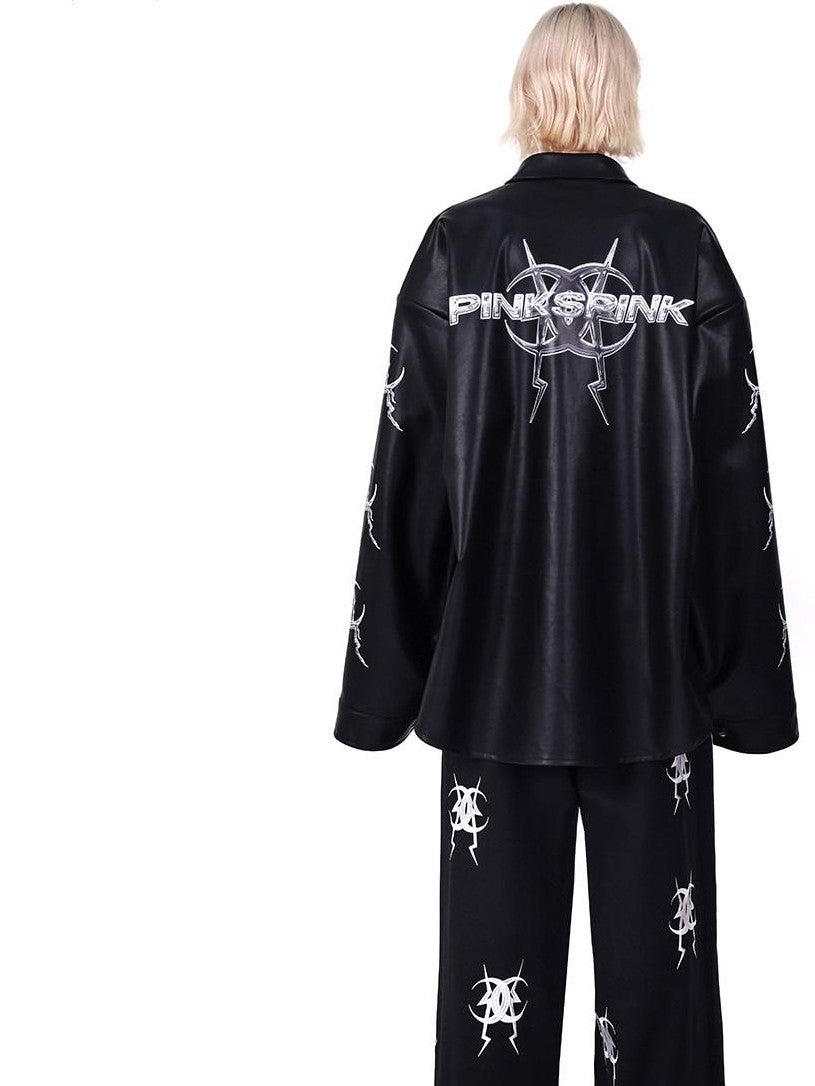 PINKSPINK Black Heavy Embroidery Zipper Straight Leg Low Rise Women's Sweatpants