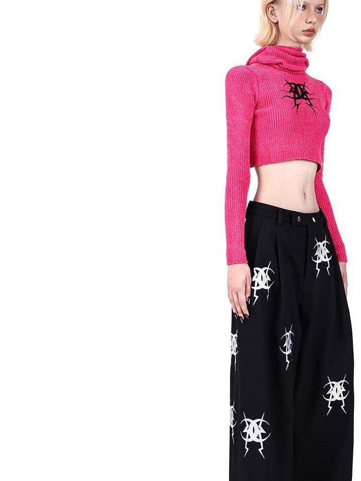 PINKSPINK Black Heavy Embroidery Zipper Straight Leg Low Rise Women's Sweatpants