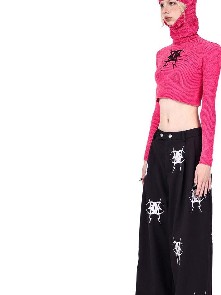 PINKSPINK Black Heavy Embroidery Zipper Straight Leg Low Rise Women's Sweatpants