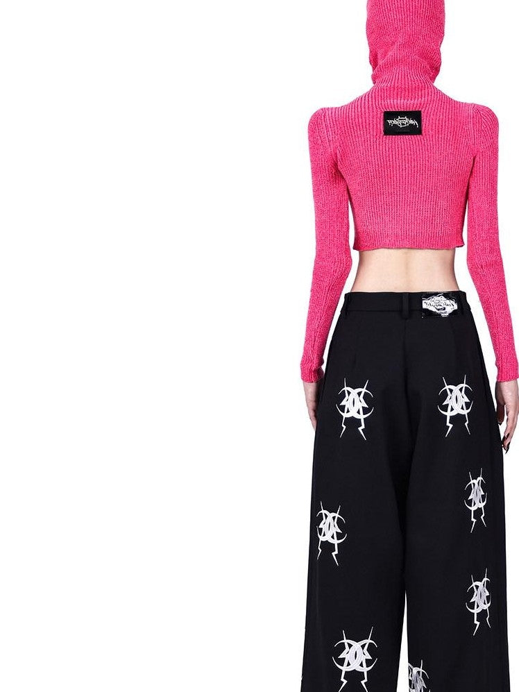 PINKSPINK Black Heavy Embroidery Zipper Straight Leg Low Rise Women's Sweatpants