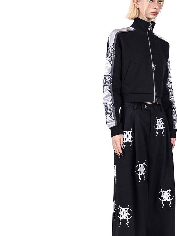 PINKSPINK Black Heavy Embroidery Zipper Straight Leg Low Rise Women's Sweatpants