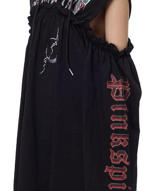 PINKSPINK Black Hooded Asymmetrical Embroidered Women's Cotton Casual Midi Dresses