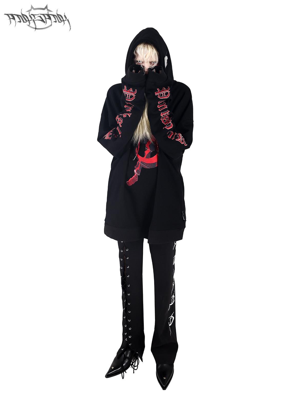 PINKSPINK Black Lace Up Strappy Avant Garde Women's Straight-leg Pants