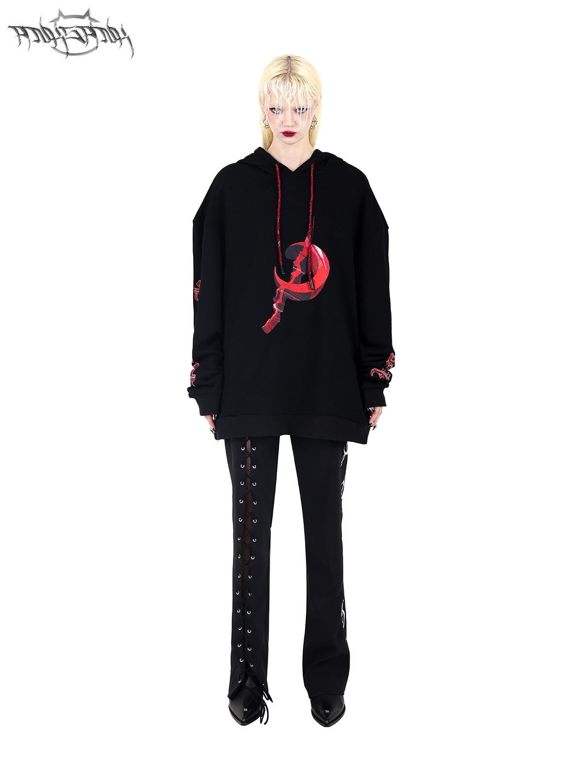 PINKSPINK Black Lace Up Strappy Avant Garde Women's Straight-leg Pants