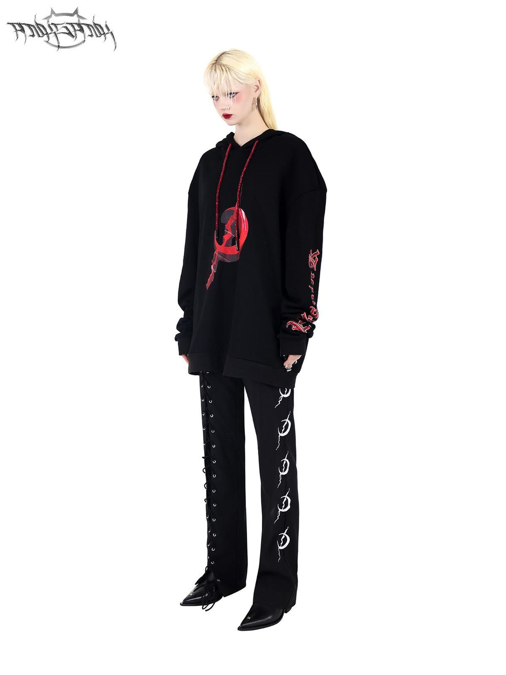 PINKSPINK Black Lace Up Strappy Avant Garde Women's Straight-leg Pants