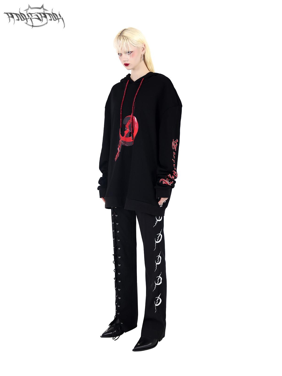PINKSPINK Black Lace Up Strappy Avant Garde Women's Straight-leg Pants