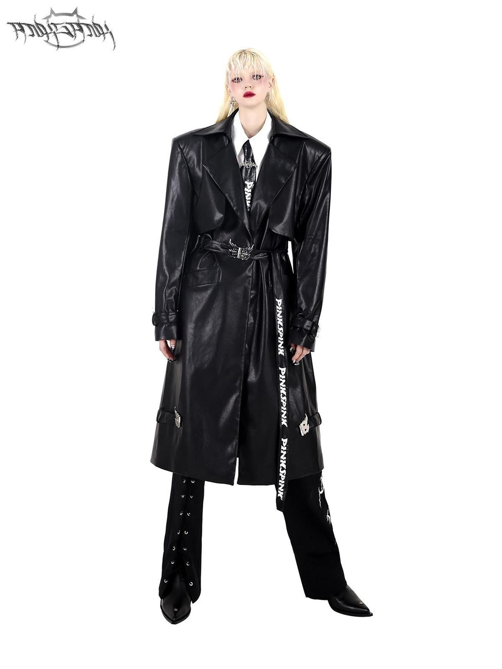 PINKSPINK Black Lace Up Strappy Avant Garde Women's Straight-leg Pants