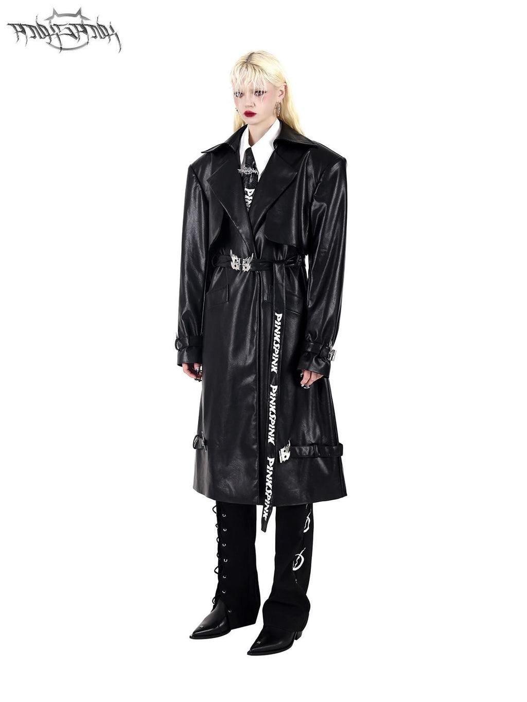 PINKSPINK Black Lace Up Strappy Avant Garde Women's Straight-leg Pants