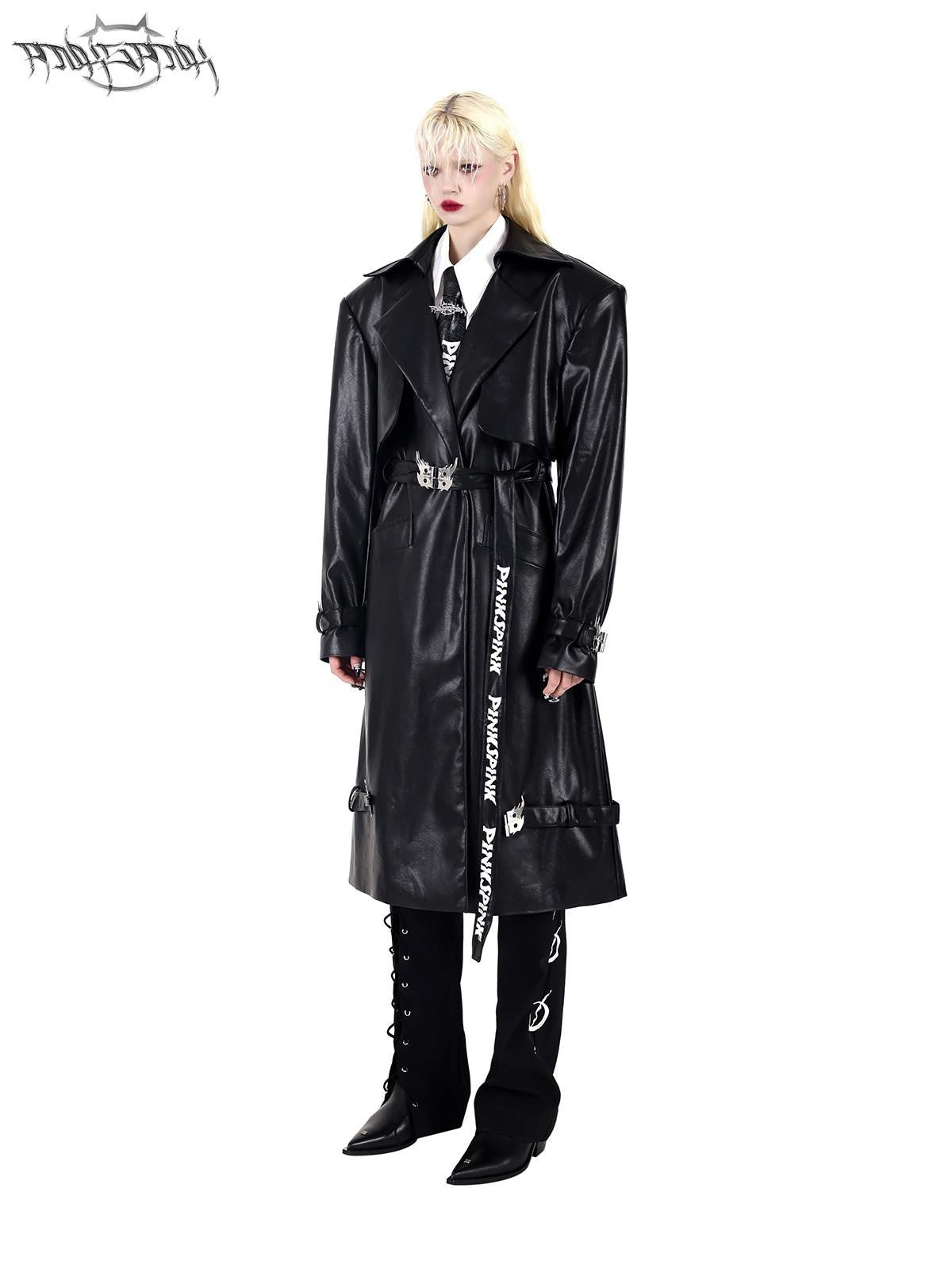 PINKSPINK Black Lace Up Strappy Avant Garde Women's Straight-leg Pants