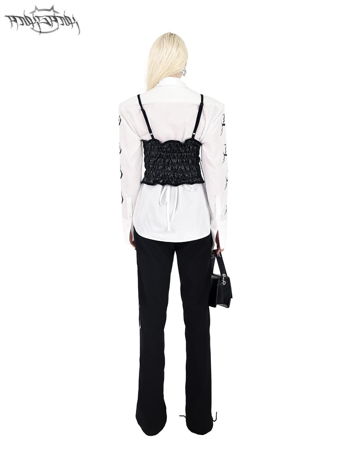 PINKSPINK Black Lace Up Strappy Avant Garde Women's Straight-leg Pants