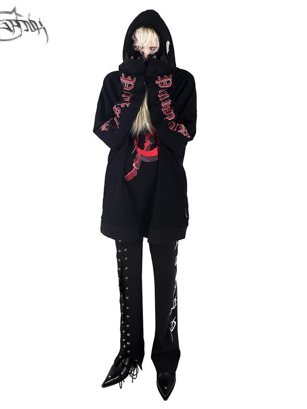 PINKSPINK Black Lace Up Strappy Avant Garde Women's Straight-leg Pants