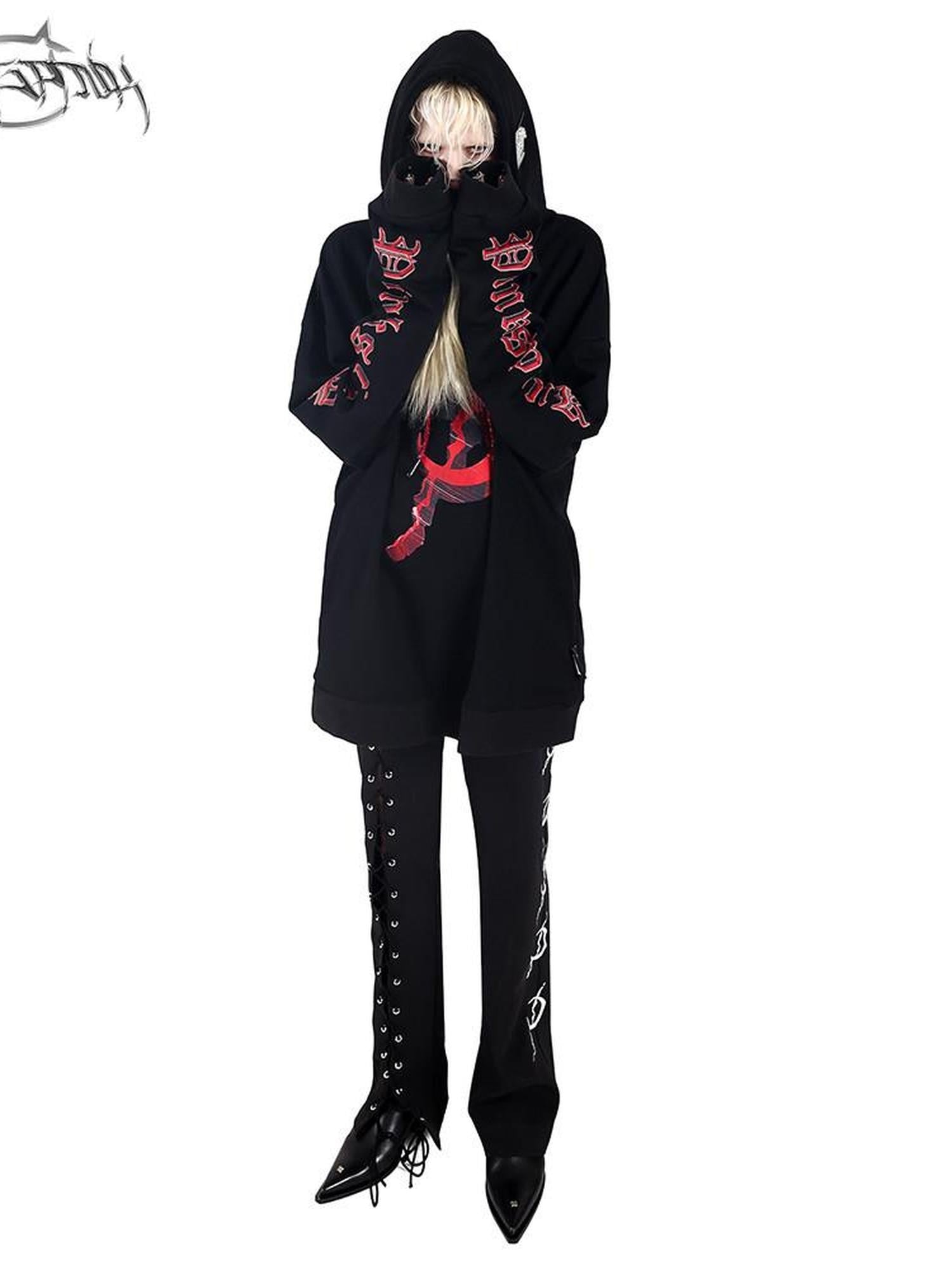PINKSPINK Black Lace Up Strappy Avant Garde Women's Straight-leg Pants