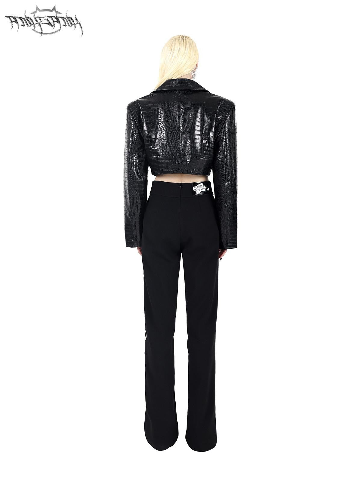 PINKSPINK Black Lace Up Strappy Avant Garde Women's Straight-leg Pants