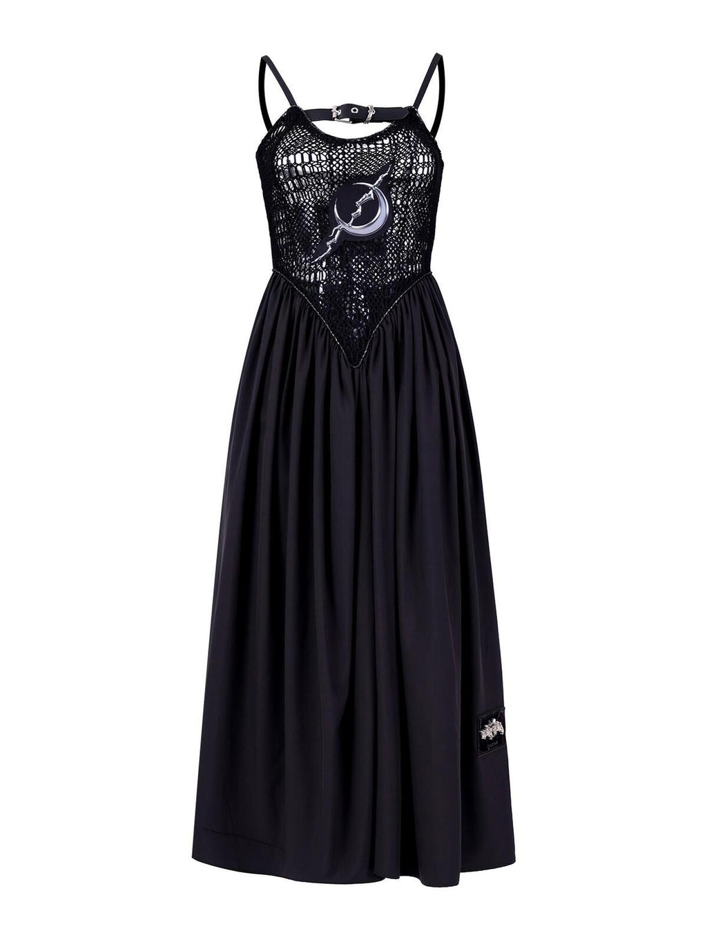 PINKSPINK Black Mesh Cutout Letter Print Punk Women's Cotton Slip Maxi Dresses